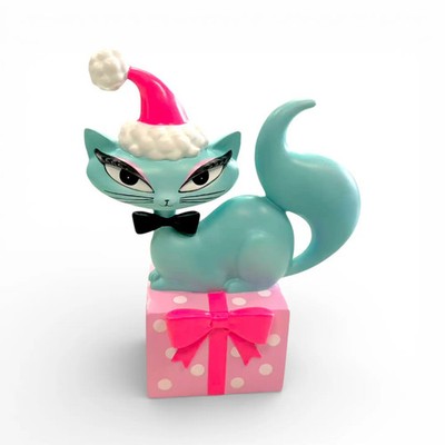 PRE-ORDER 10'' Swanky Christmas Kitty On Present Miss Fluff Christmas Decor