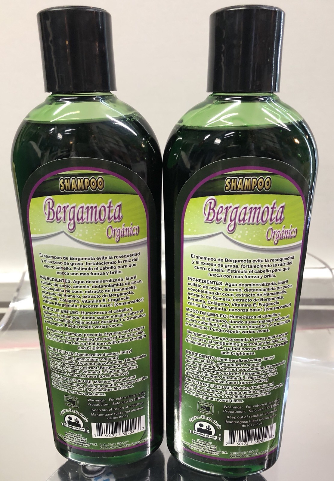 2 Shampoo Organico BERGAMOTA Natural Enriquecido Keratina Colageno y