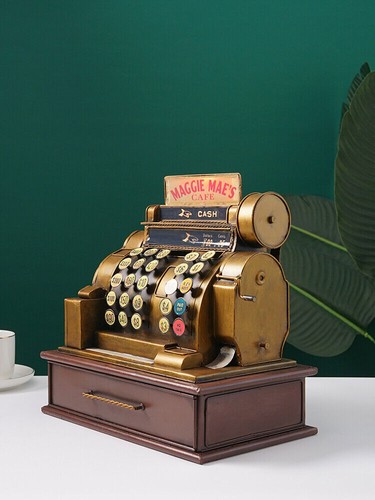 Old-fashioned American Cash Register Model Cafe Bar Decor Iron Toy Ornament New - 第 1/16 張圖片