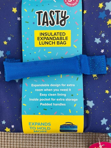 Tasty Insulated Expandable Child School Lunch Box w/ Blue Stars - Picture 2 of 5