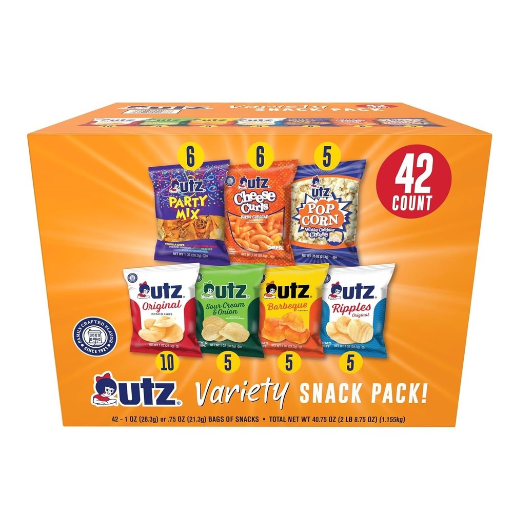 Utz Snack Variety Pack Individual Snacks, Includes Potato Chips, Cheese Curls, P