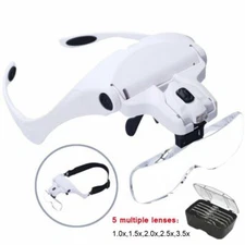 LED Jewelers Head Headband Magnifier Illuminated Visor Magnifying Glasses Loupe