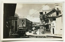 ca 1930s RPPC Postcard Panama City Central Avenue Avenida Singer sign cars DOPS
