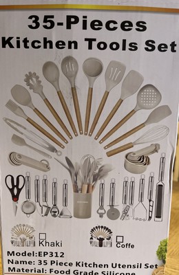 Kitchen Utensils Set 35 PCs Cooking Tools Heat Resistant Wooden.NEW FREE SHIP