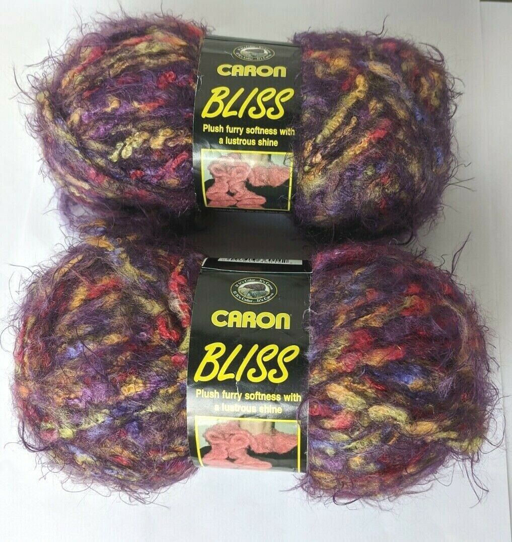 Caron Bliss Yarn Colorful Dark Purple Passion Color Lot of 2 Skeins Super Soft