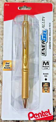 Pentel Ener Gel Alloy Liquid GEL Roller Pen Gold Body Medium 0.7mm Black Ink