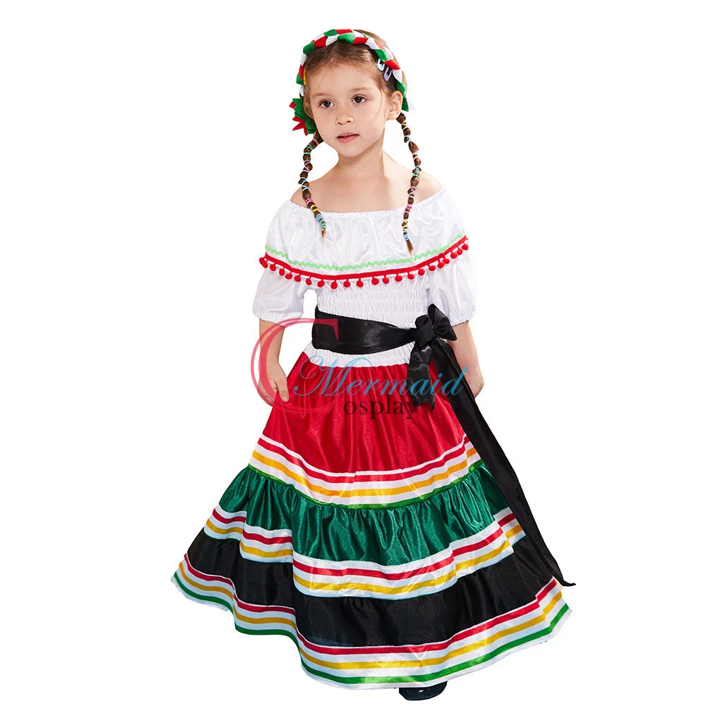 Girl s Traditional Mexican Cinco De Mayo Fiesta Dress Flower Senorita Costume
