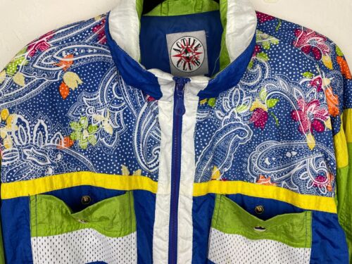 Vintage Active Club Windbreaker Nylon Jacket Large Multicolor Track Jacket 90s - Picture 2 of 12