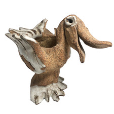 Vintage Figurine Duck Art Pottery Clay Flowerpot Drip Glaze Signed by Artist 6"