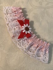 Woman  s Vintage Pink Garter Satin Lace Embroidered Daisy Flower Bridal