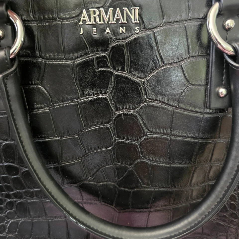 Bolso de Compras Armani Jeans Cuero de Cocodrilo Doble Asas Cremallera Seda Interior Cremallera 45x28 Foto 2 de 4