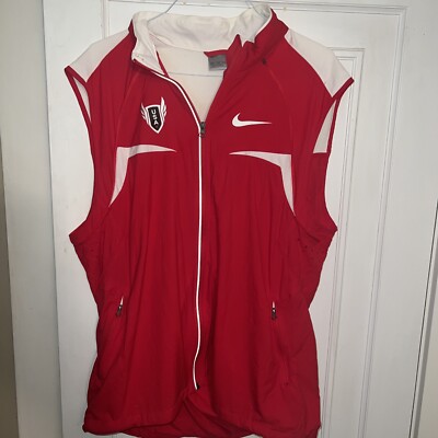 NIKE USA Vest Light Weight XXL TTG EEG Red Zip Pockets White Swoosh WOMEN 