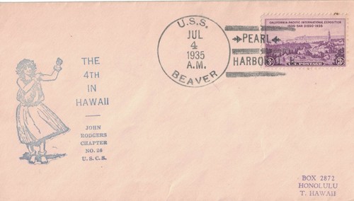 4 Jul 1935 Naval Cover, The 4th in Hawaii, USS Beaver AS-5, Pearl Harbor