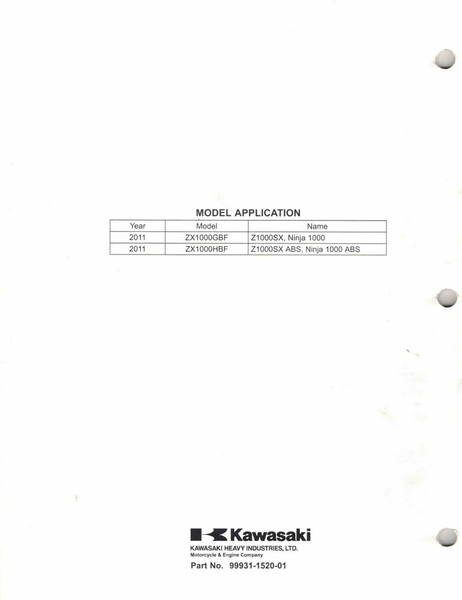 OEM Genuine Kawasaki New Bike Service/Assembly Manual ZX1000 Z1000