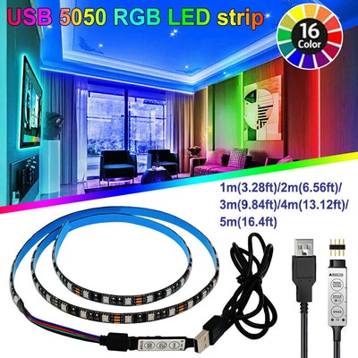 1M-5M LED Strip Lights USB 5050 RGB TV Back Light Under Cabinet Kitchen Lighting