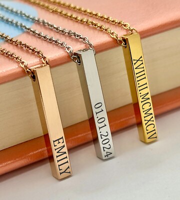 Individuell personalisiert Stab Halskette Name Anhänger Lasergravur Geschenk