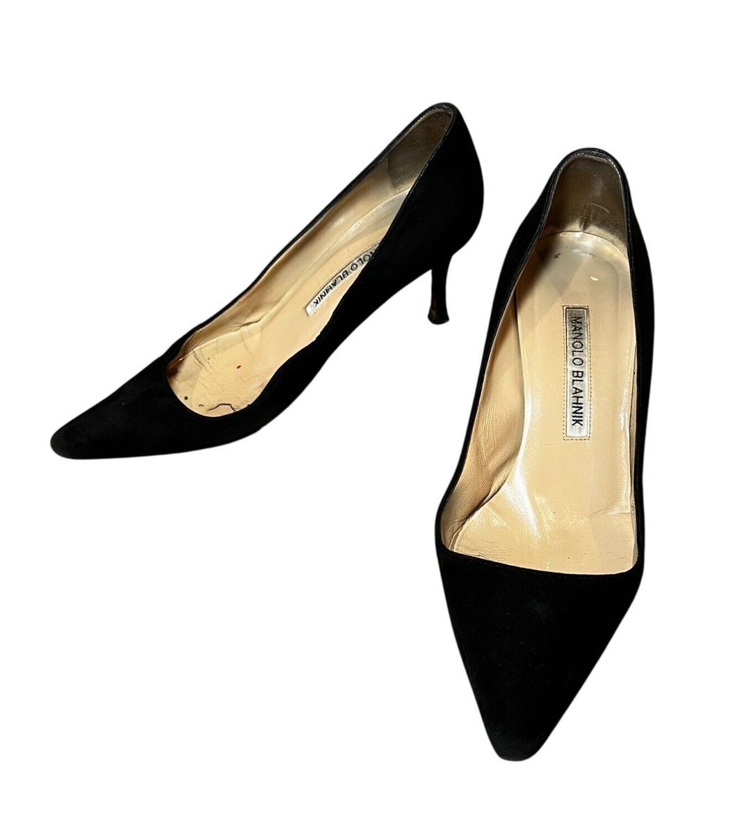 Manolo Blahnik Black Suede Pointed Toe Heels Size Womens