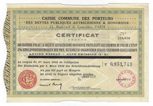 Austria 1885 State Railways Vienna 500 Francs Extra Deco Uncancelled Coupons - Picture 3 of 8
