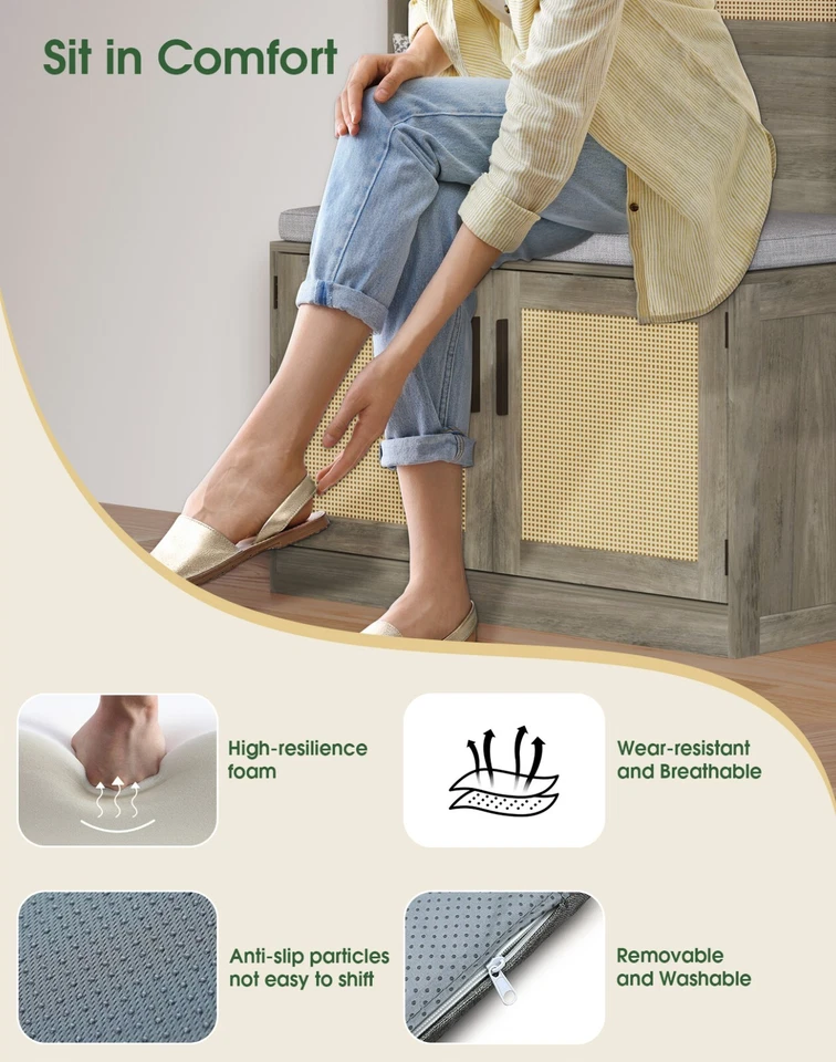 HOVANESTY Árbol de Salón con Banco de Almacenamiento de Zapatos Granja Perchero Organizador Gris Foto 4 de 4