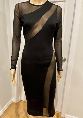 Nasty Gal Women's Black Long Sleeve Mesh Panel Bodycon Dress Size