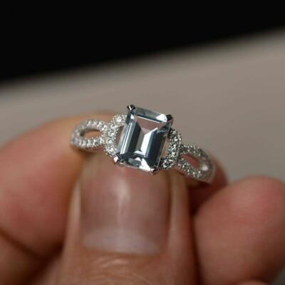3ct Lab-Created Blue Aquamarine Engagement Ring 14k White Gold Plated Split Band