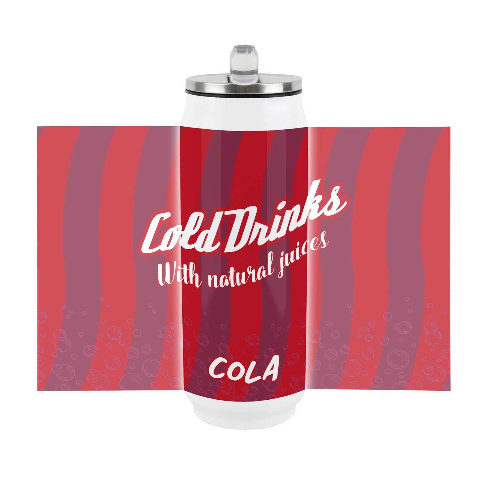 Retro Cola Soda Can Large Drinking Flask with Straw - Travel Mug Gift