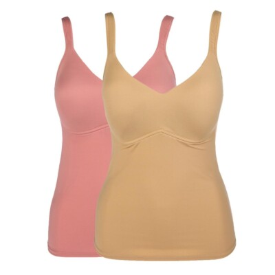 Rhonda Shear 2 Pack Molded Cup Cami Tank Top Size Medium Beige Rose 593.1