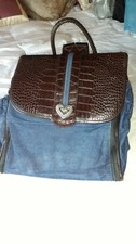 Brighton Denim/Leather Diaper Backpack Bag
