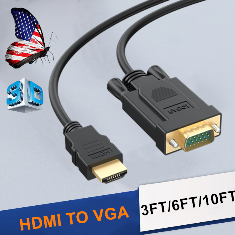 NEW 10 FT 6FT 3FT HDMI TO VGA MONITOR CABLE COMPUTER TO TV CORD FOR PC