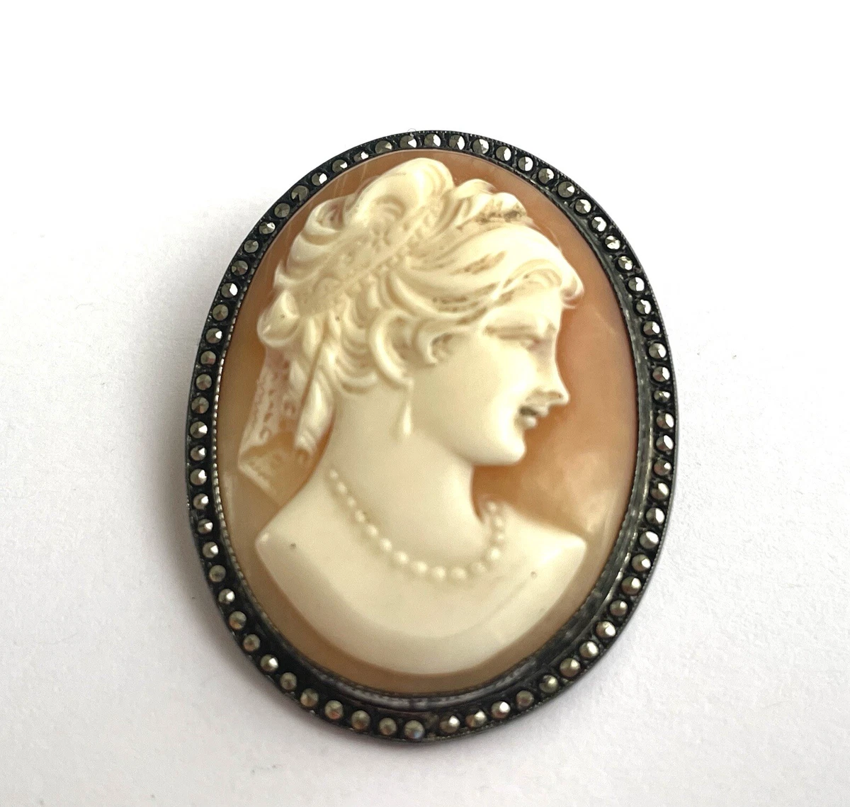 Broche Camée Ancienne En Coquille – Monture Argent Sterling, Collection Française