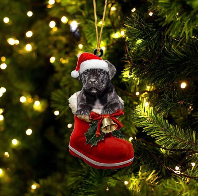 Cane Corso In Santa Boot Christmas Ornament