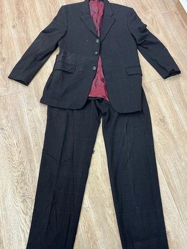 VINTAGE 1980'S/90'S BRENZI DESIGN MENS TWO PIECE SUIT BLACK CHECK 36" WAIST