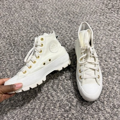 Converse All Star Lift Platform High Top Leather Shoe Sneakers White Ivory 7.5
