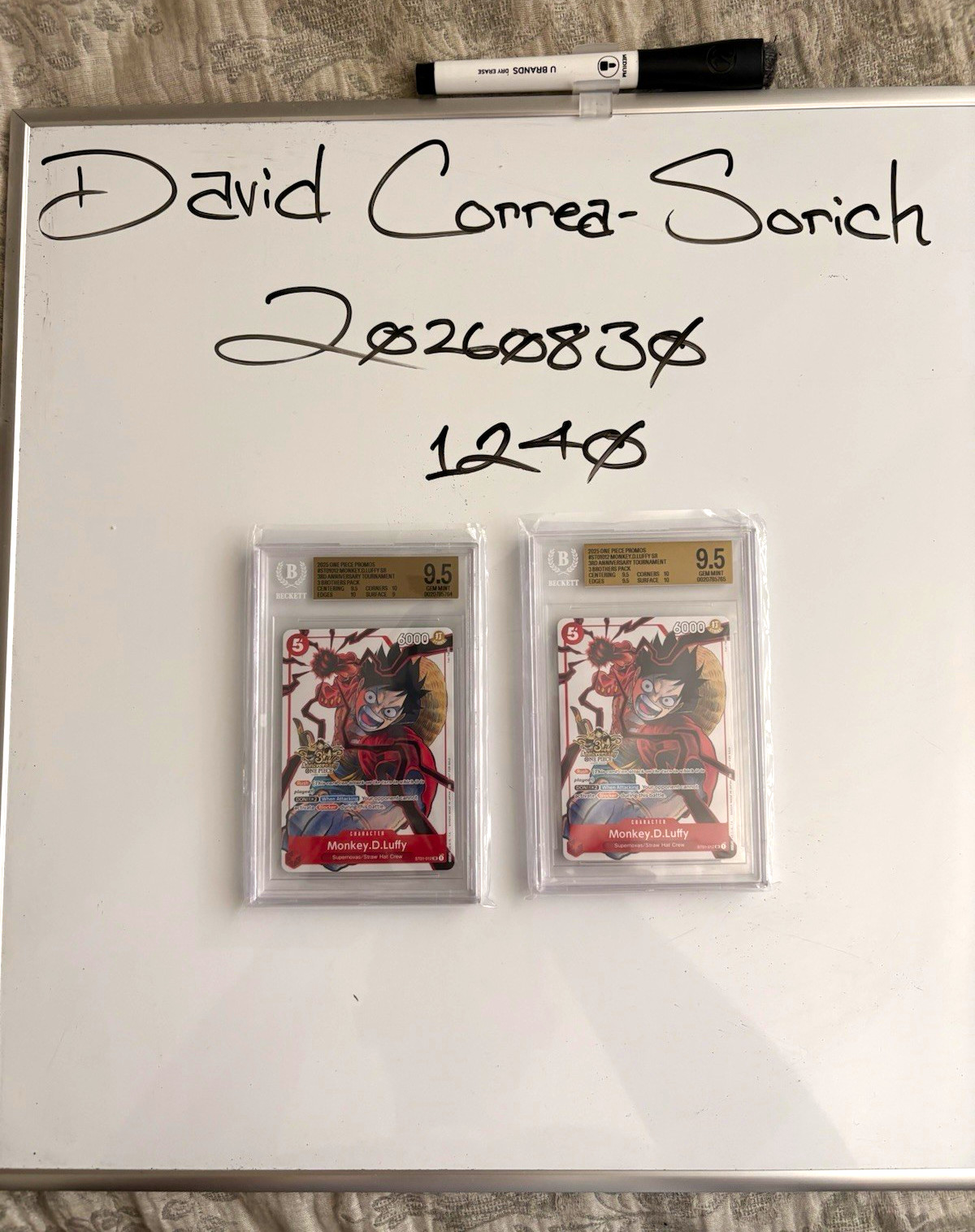 BGS 9.5 One Piece Monkey D. Luffy 3rd Anniversary Tournament Promo ST01-012 view 1
