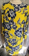 BNWT Warehouse Yellow Blue Floral Pattern Shift Dress Size 8 NEW