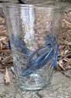 BLENKO Art Glass Vase Clear Crackle Applied Ice Blue Leaves Vintage 7 in