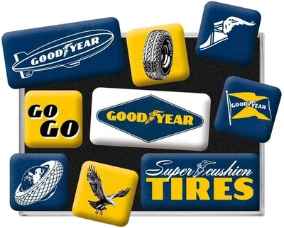 ART NOSTALGIQUE Nostalgic-Art - Set d'aimants de frigo 9 pièces - Goodyear Logos