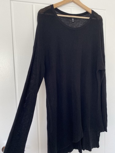 Eileen Fisher Black Wool Alpaca Blend Asymmetric Long Jumper Sweater L Tunic - Picture 5 of 9