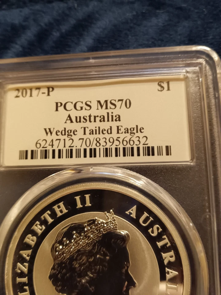 Moneda de 1 dólar Australia Wedge Tailed Eagle 2017P 1 oz.999 plata PCGS signo Ms.70 Foto 3 de 4