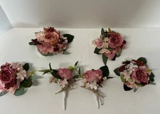 Artsian Made Boutinnier & Wrist Corsages Wedding Flowers lot of 6 Mauve Pinks