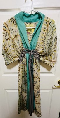 Johnny Was Kimono Rayon Silk Waist Tie Paisley Cover Up Open V Wms S