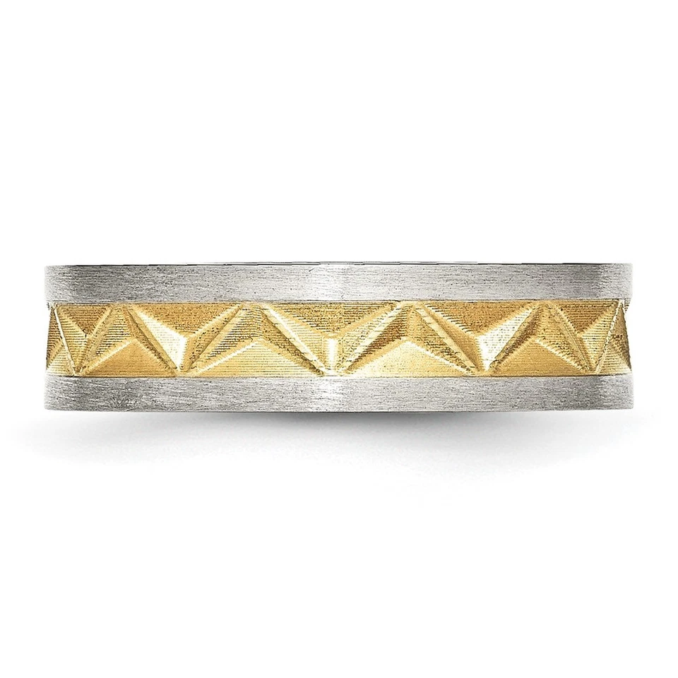 Anillo de banda acanalada de acero inoxidable amarillo cepillado chapado en IP de 6 mm tamaño 11 Foto 3 de 4