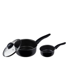 Mainstays 1Qt & 2Qt Non-Stick Sauce Pans Black with Single Lid 3pc