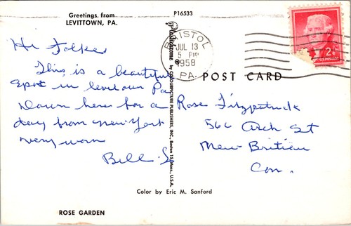 Greetings from Levittown PA Vintage Postcard - Picture 2 of 2