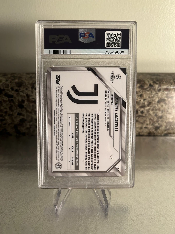 Manuel Locatelli : 2021-22 Topps Chrome UCL Purple X-Fractor /3 PSA 8 Juventus - Image 2 of 3