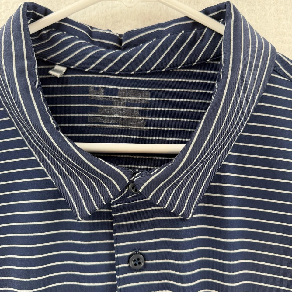 Camisa Polo Under Armour Para Hombres 4XLT Azul Marino Blanco Rayas Rendimiento Golf Elastizada Foto 3 de 4