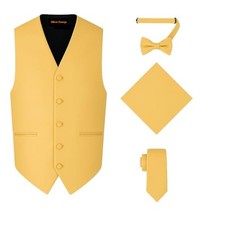 4pc Men's Solid Formal Suit Waistcoat Tuxedo Dress Vest Necktie Large Gold