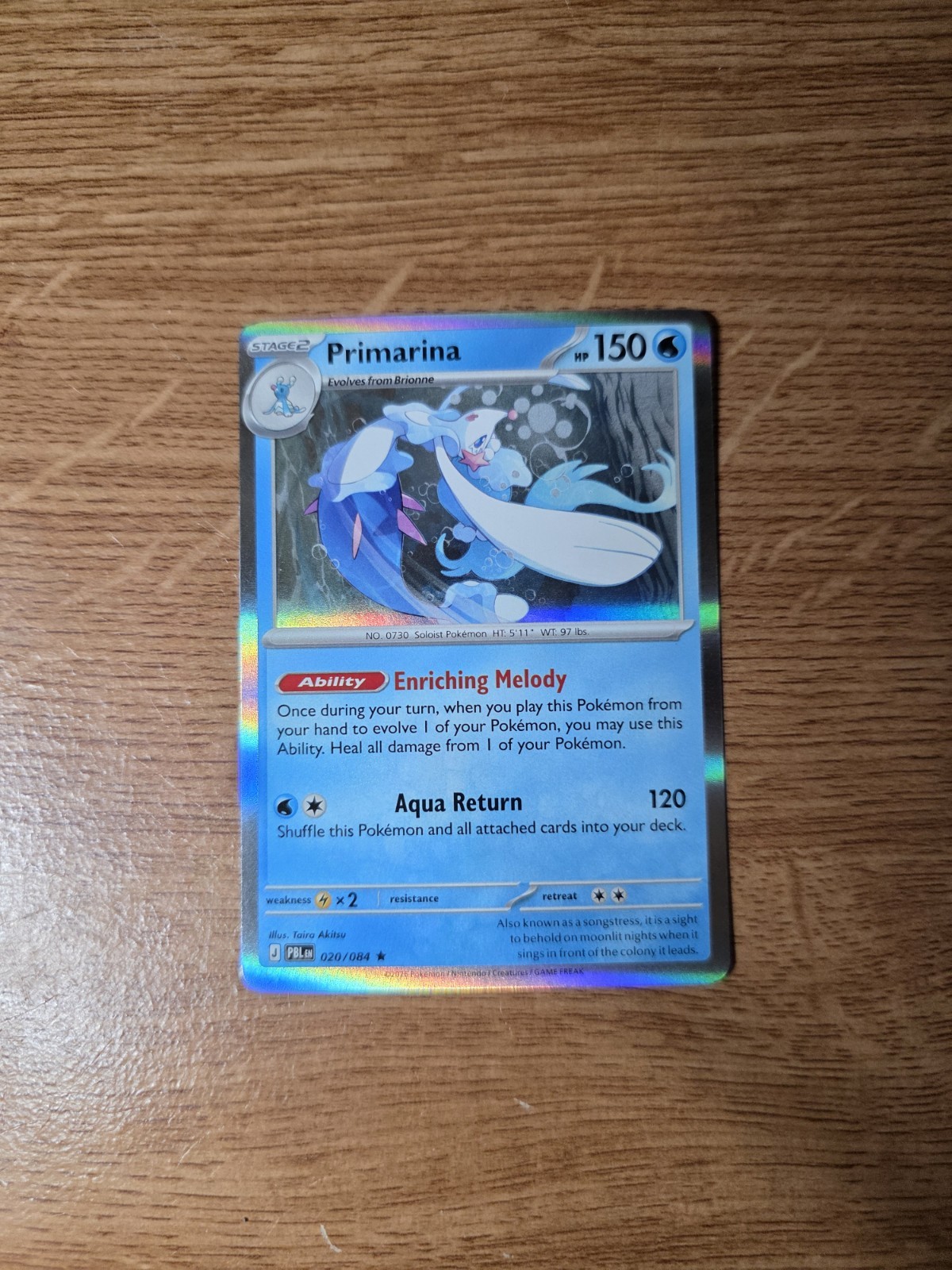 Primarina 020/084 Rare Pitch Black Pokemon Holo Near Mint