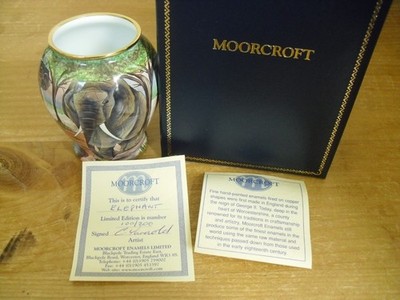 Boxed Ltd Ed Moorcroft Emaille ''Elefant'' Vase - Carol Yarnold - 3''