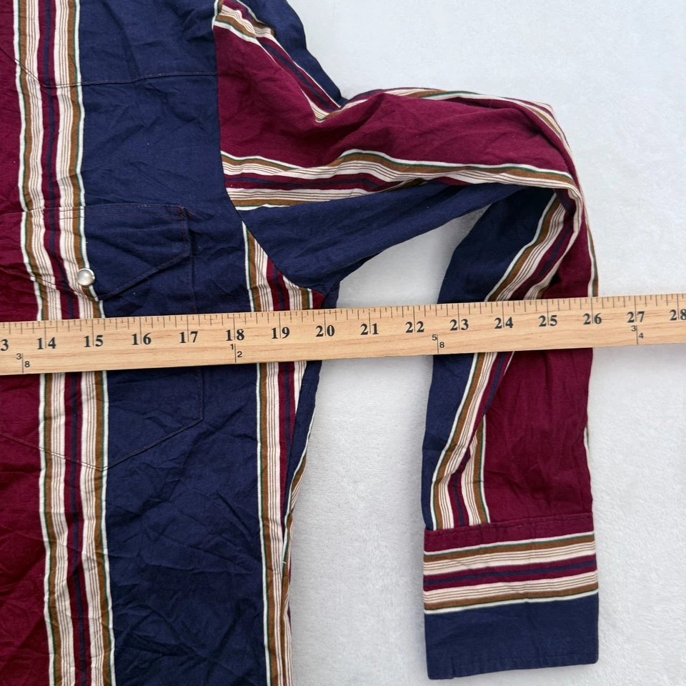 Vintage Wrangler Brushpopper Shirt Men S Stripe Pearl Snap Cowboy Western - Image 4 of 4